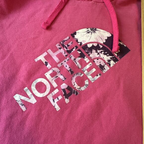 The North Face Bright Pink Comfy Hoodie Floral Lettering Women's Large - Picture 11 of 11
